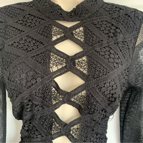 Black Long Sleeve Lace Backless Mini Dress - Picture 7 of 8